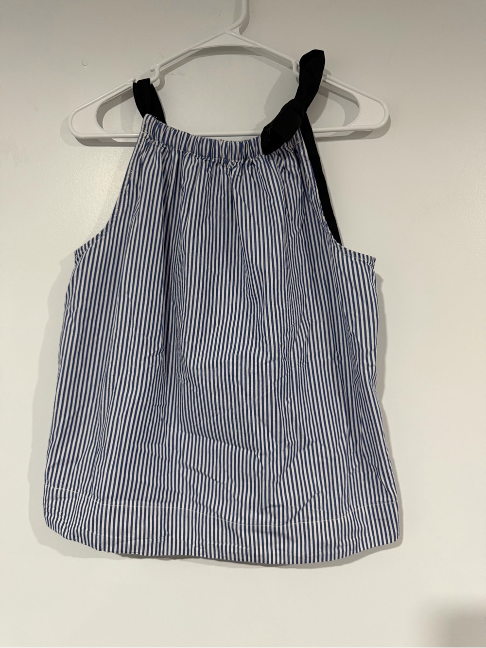 Blue and White Striped Halter Cami with Black Tie Straps